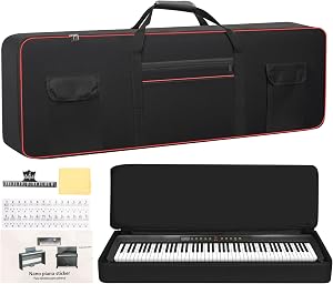 MUINS 88 Key Keyboard Case(Inner dimension: (55.1"*17.1"*6.7"),digital piano Keyboard carrying travel case Gig bag,thickened waterproof foldable 600D Oxford cloth,Music Page Holder & Keyboard Stickers