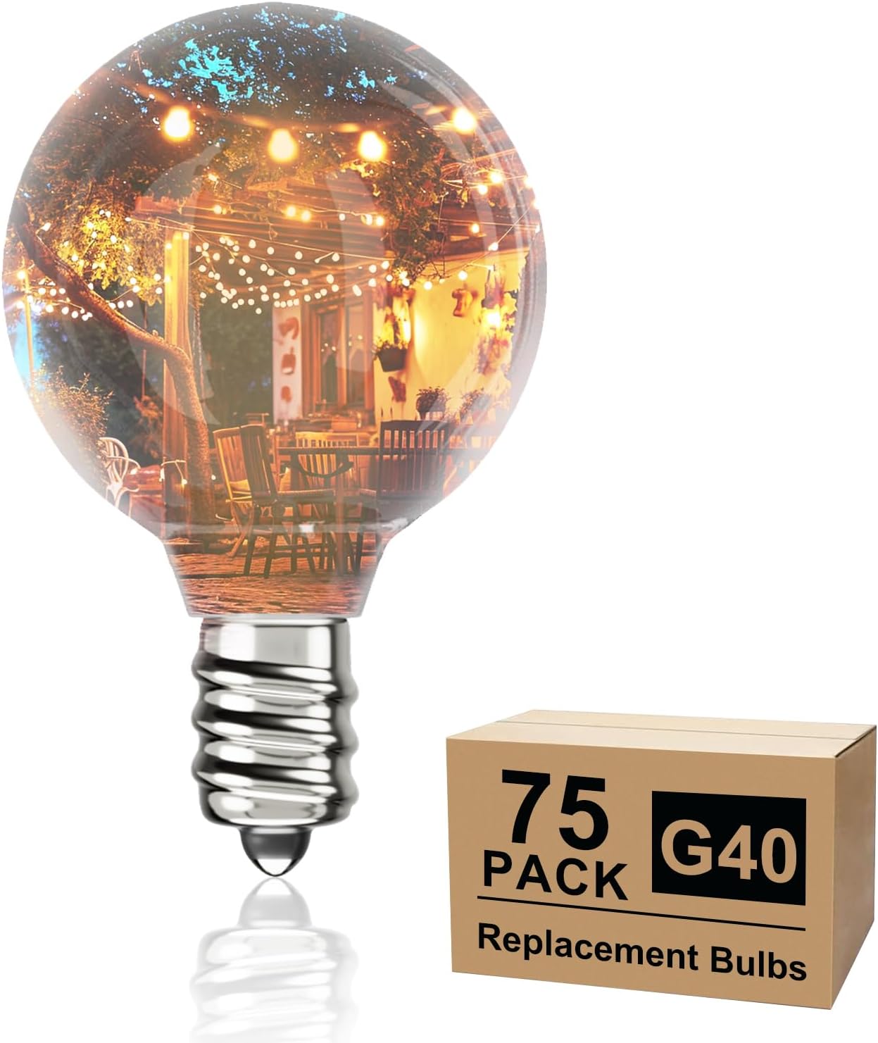 Svater G40 LED Replacement Bulbs for Outdoor String Lights, 75 Pack Dimmable Shatterproof Globe Bulbs, E12/C7 Screw Base Edison Light Bulbs for Indoor Outdoor Patio Decor, Warm White 2700K