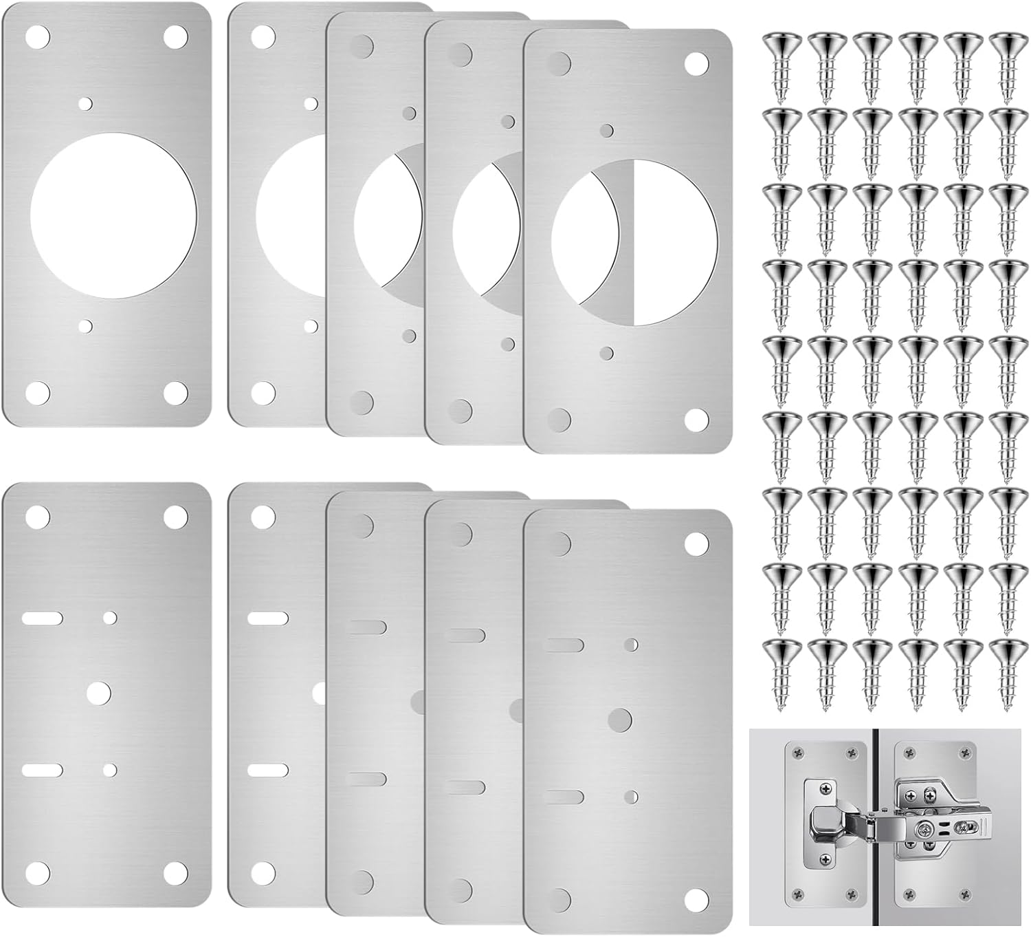 8PCS Stainless Steel Hinge Fixing Plate Bracket Kit Plate for
