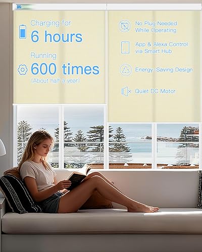 Miniatura 3 de Persianas enrollables motorizadas de filtrado de luz con control remoto, persianas inteligentes para ventanas que funcionan con Alexa Google a