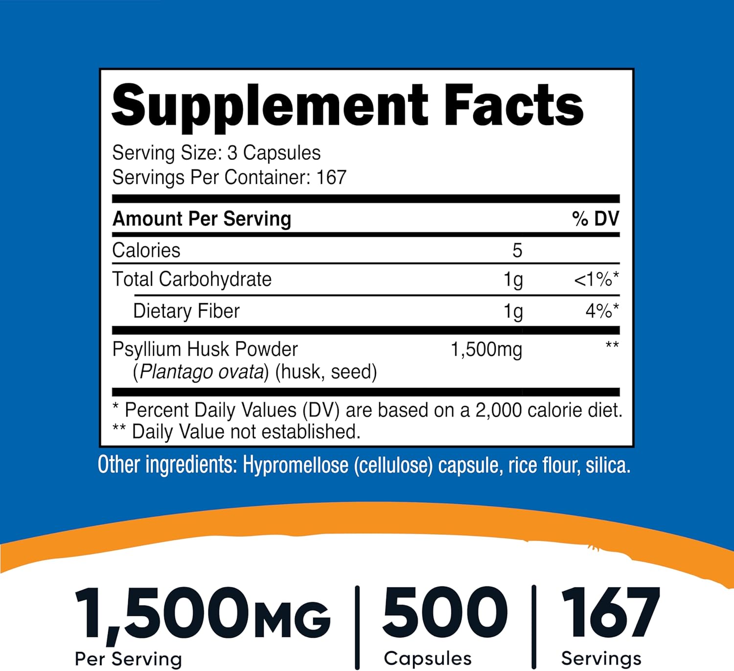 Nutricost Psyllium Husk 1500mg Per Serving, 500 Capsules - Non-GMO & Gluten Free - Image 2