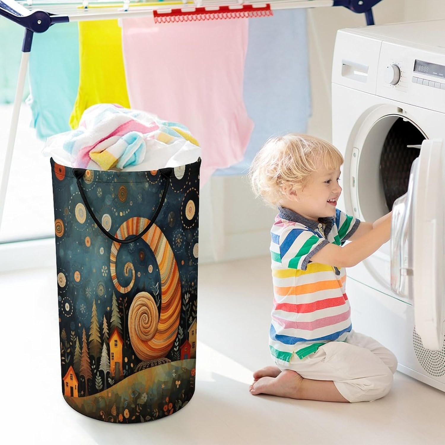Snail Element Picture Laundry Hamper Large Collapsible Laundry Basket with Handles Waterproof Clothes Hamper Portable Dirty Clothes Basket for Bedroom Laundry Room Closet Bathroom