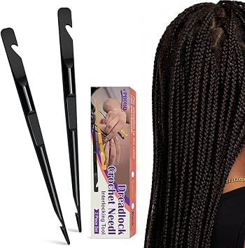 Dreadlock Retightening Tool, Interlocking Crochet Needle Set, Dual Ended Metal Needles for Locs and SisterlocksBlack 2-Pack