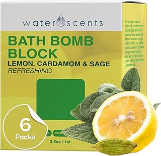Water Scents Purity Bath Bomb Block | Vegan, Natural & Cruelty-Free | Aromatherapy Bath Soak with Lemon, Cardamom & Clary Sage | Moisturizing & Skin-Softening, Handmade in USA – 3.5 oz (6pks)