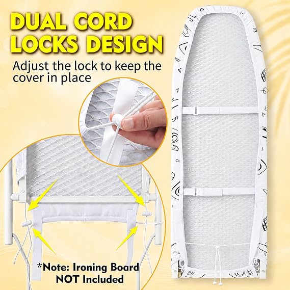 Seiritex Over the Door Ironing Board Cover 13 x 37 inch, Small Iron Board Cover w Heat Reflective Thick Padding with Hook and Loop Fasteners (White Update Version)