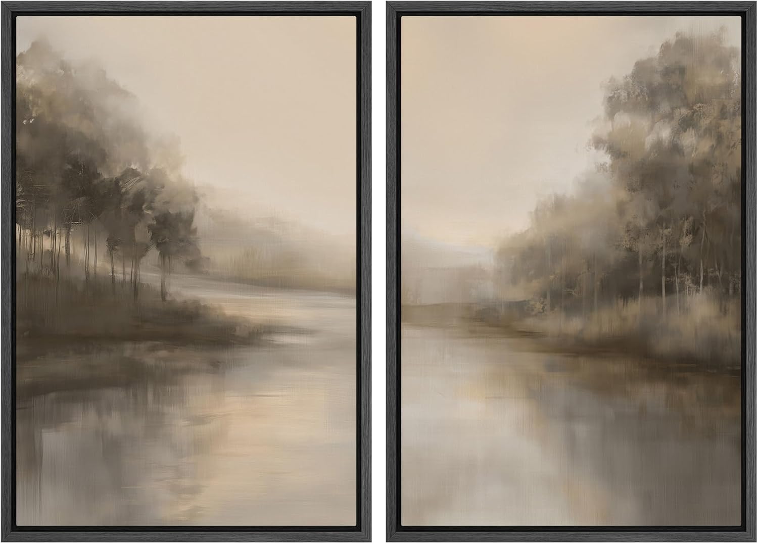 SIGNWIN Framed Canvas Print Wall Art Set Pastel Watercolor Green Polygon Collage Abstract Shapes Illustrations Modern Art Minimal Boho Colorful for Living Room, Bedroom, Office - 24"x36"x2 Natural