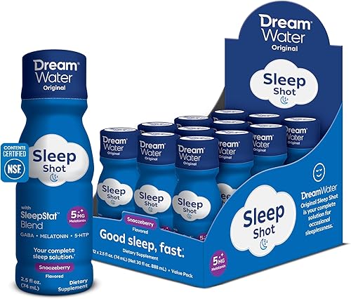 Dream Water Bebida Suplemento Ayuda para Dormir, Ayudas para Dormir para Adultos, Melatonina 5mg, GABA, 5-HTP; Cero Azúcar, Sabores Naturales, Sin