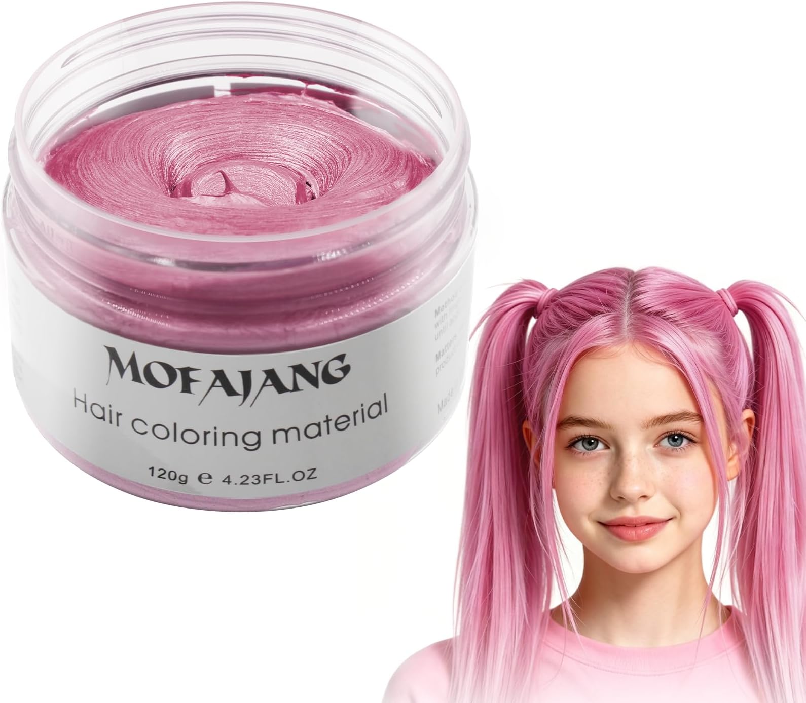 Temporary Hair Wax Natural Instant Hair Color Wax Pomades 4.23 oz, Dosposable Hair Styling Clay for Party, Festival, Halloween, Christmas, Light Pink