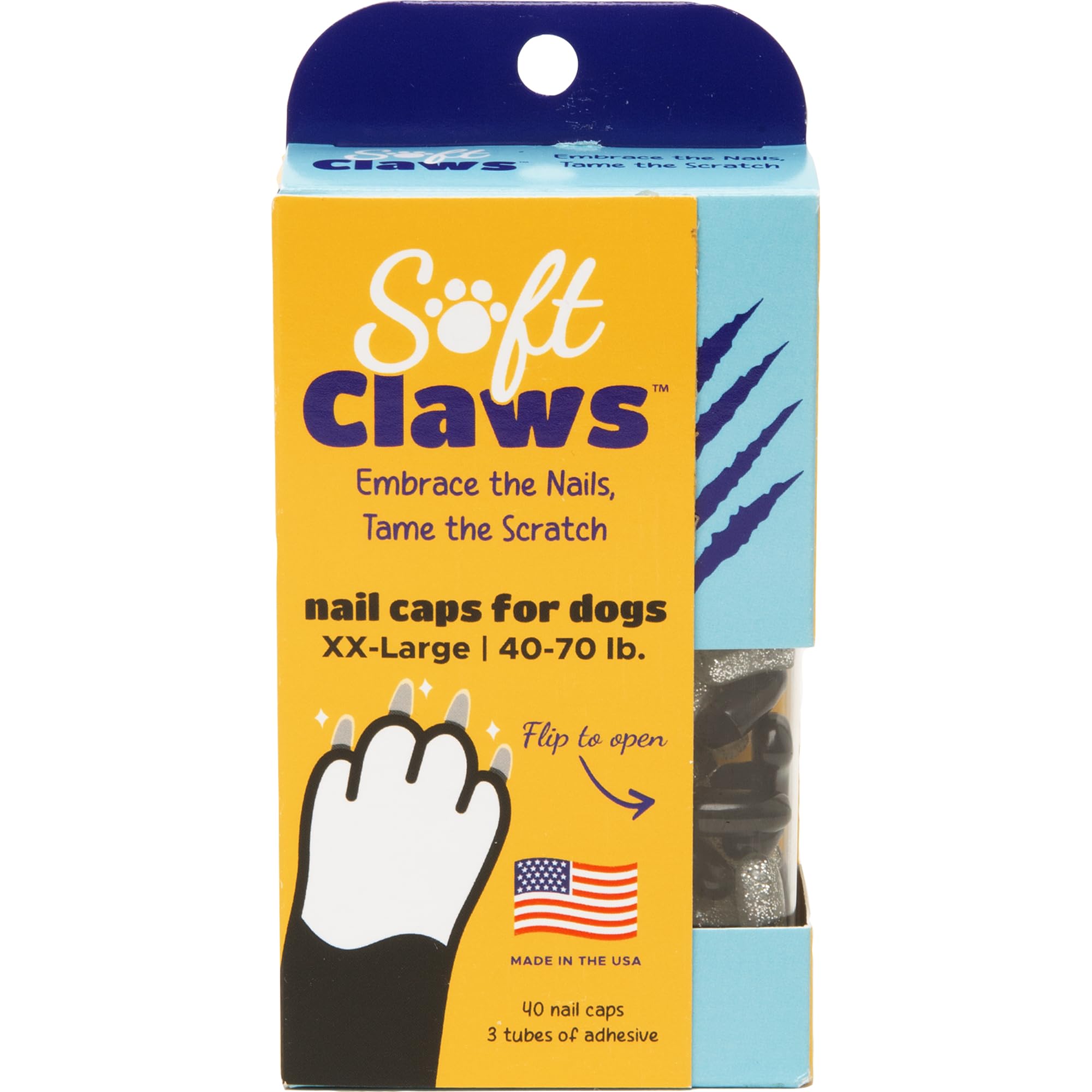 Soft Claws Dog Nail Caps, 40 Caps, XX-Large, Black and Silver