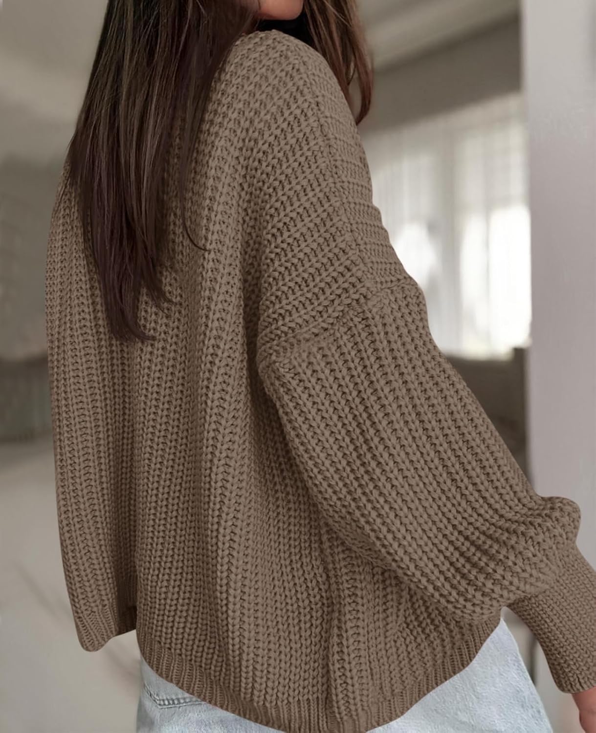 Saodimallsu Womens Oversized Cardigan Ribbed Chunky Knit Long Lantern Sleeve Open Front Fall Sweater Coats - Image 5