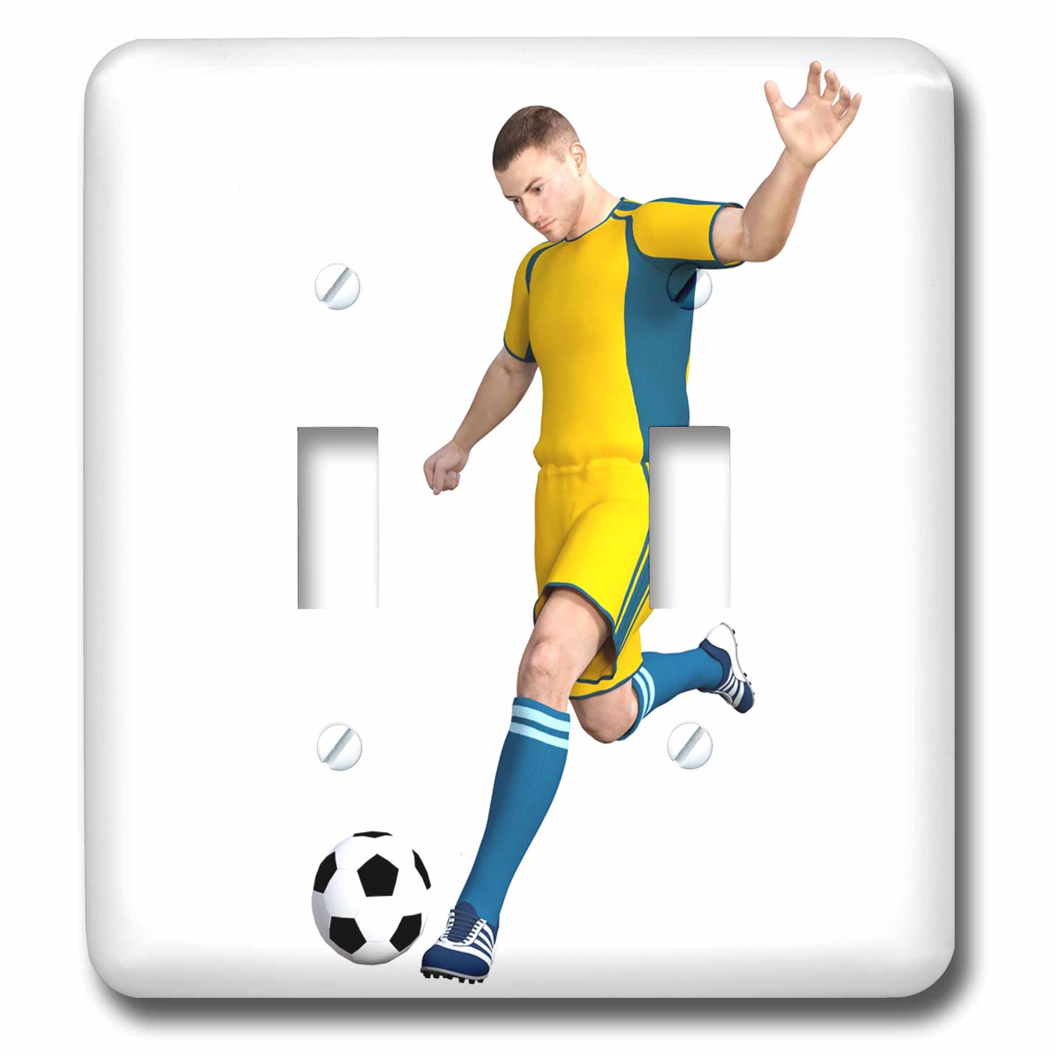 Placa para interruptor de jugador de pelota de fútbol amarillo y verde azulado 3dRose