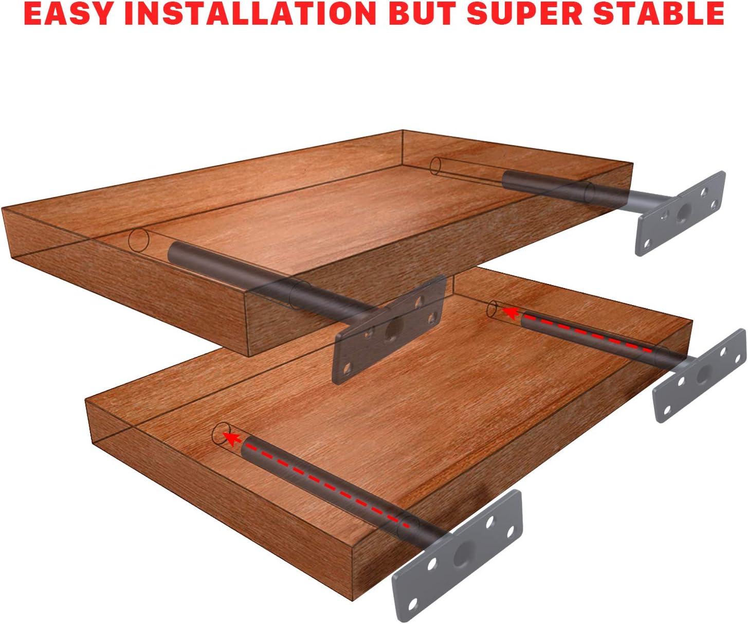 6 Inch Hidden Floating Shelf Brackets, Heavy Duty 300 lbs Capacity, Rustproof Stainless Steel, Invisible Support with Screws Plugs for Drywall Brick (4 Pack)