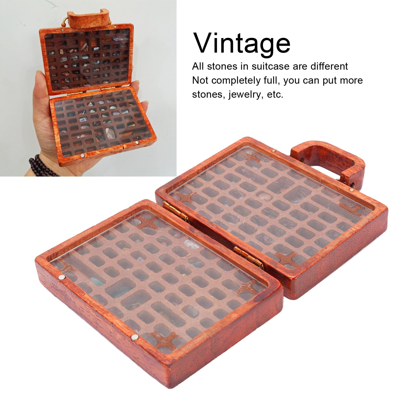 Rock Display Case, Wooden Rock Collection Box Density Board Crystal Display Case for Crystal Mineral Stone Seashell Collectibles, Various Storage