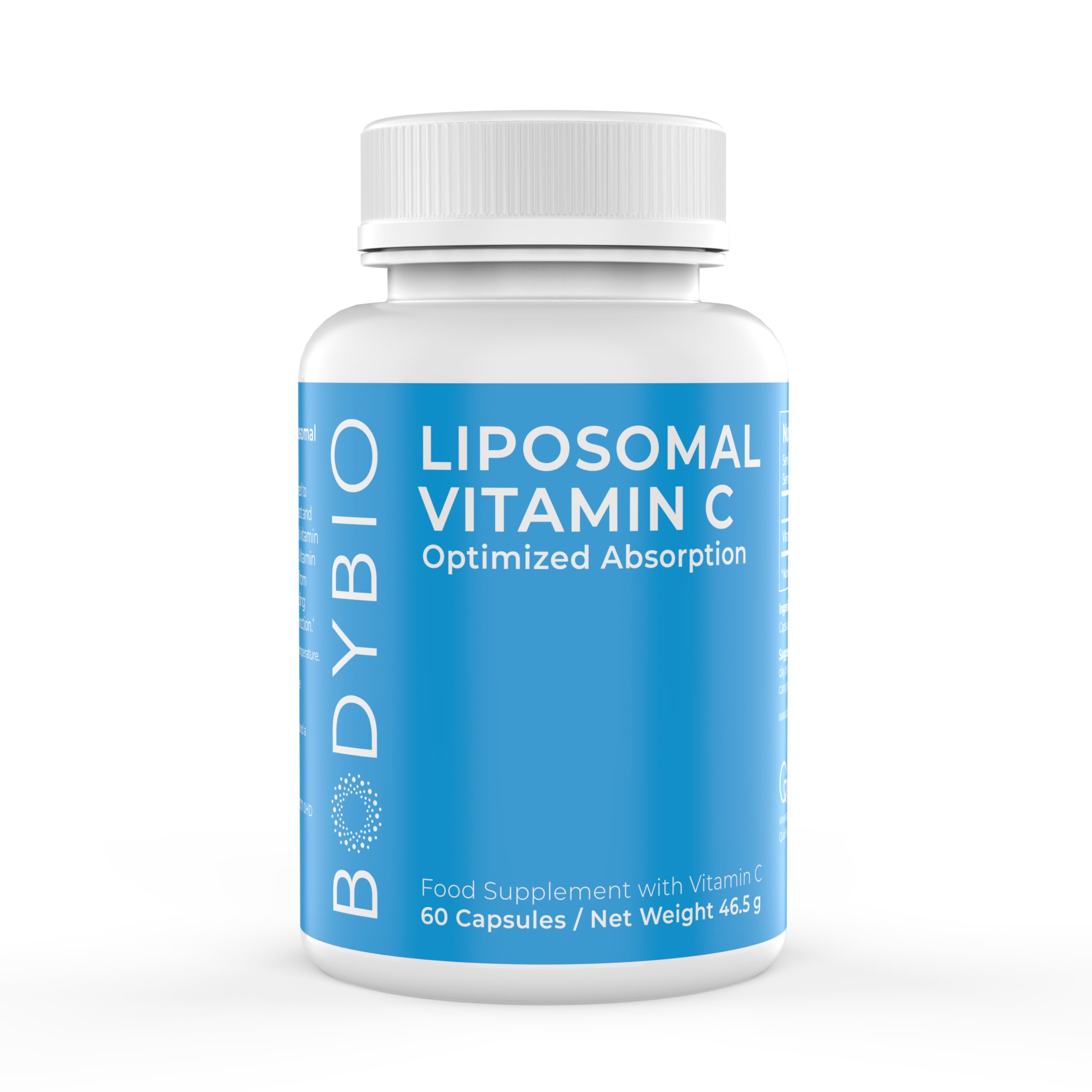 BodyBio Vitamine C Liposomale - 60 gélules (1 Mois) - Antioxydant Puissant pour Soutien Immunitaire & Santé Cellulaire - Acide Ascorbique Pur - Absorption Maximale - Végan