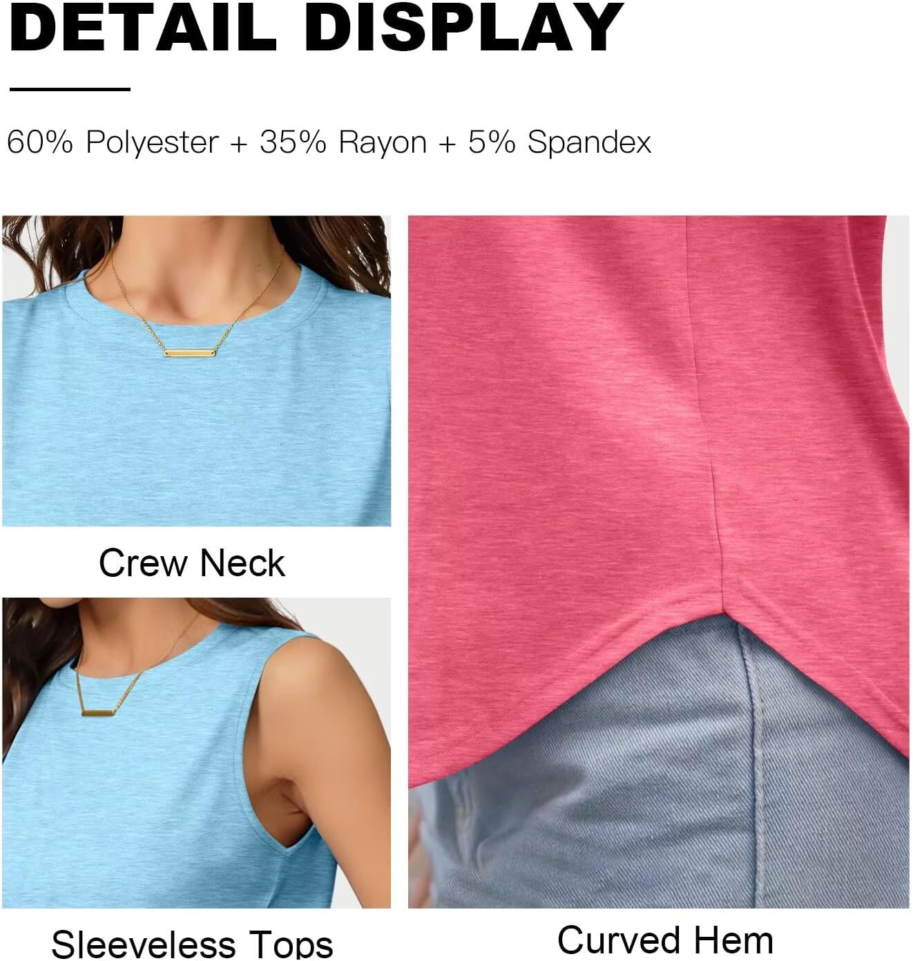 KKJ 2 Pack Womens Tank Tops Workout Tees Spring Summer Clothes Fashion Outfits Crew Neck Sleeveless Loose Fit Casual Shirts - Image 3