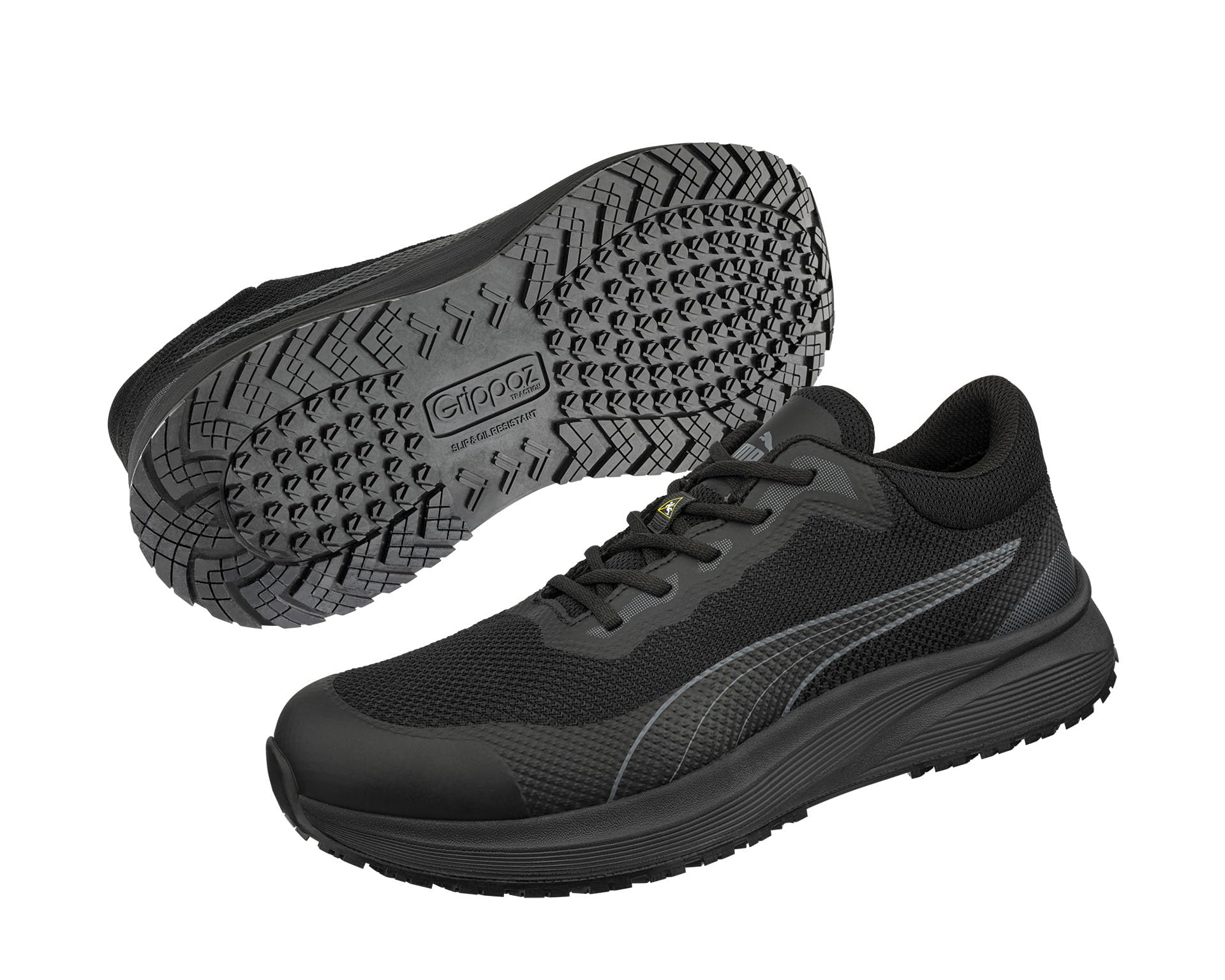 PUMA Safety Spark Rutschhemmende Berufsschuhe – rutschfeste O1 Arbeitsschuhe, metallfrei, sehr leicht – ideal als Kochschuhe & Arbeits- Sneaker - Schwarz