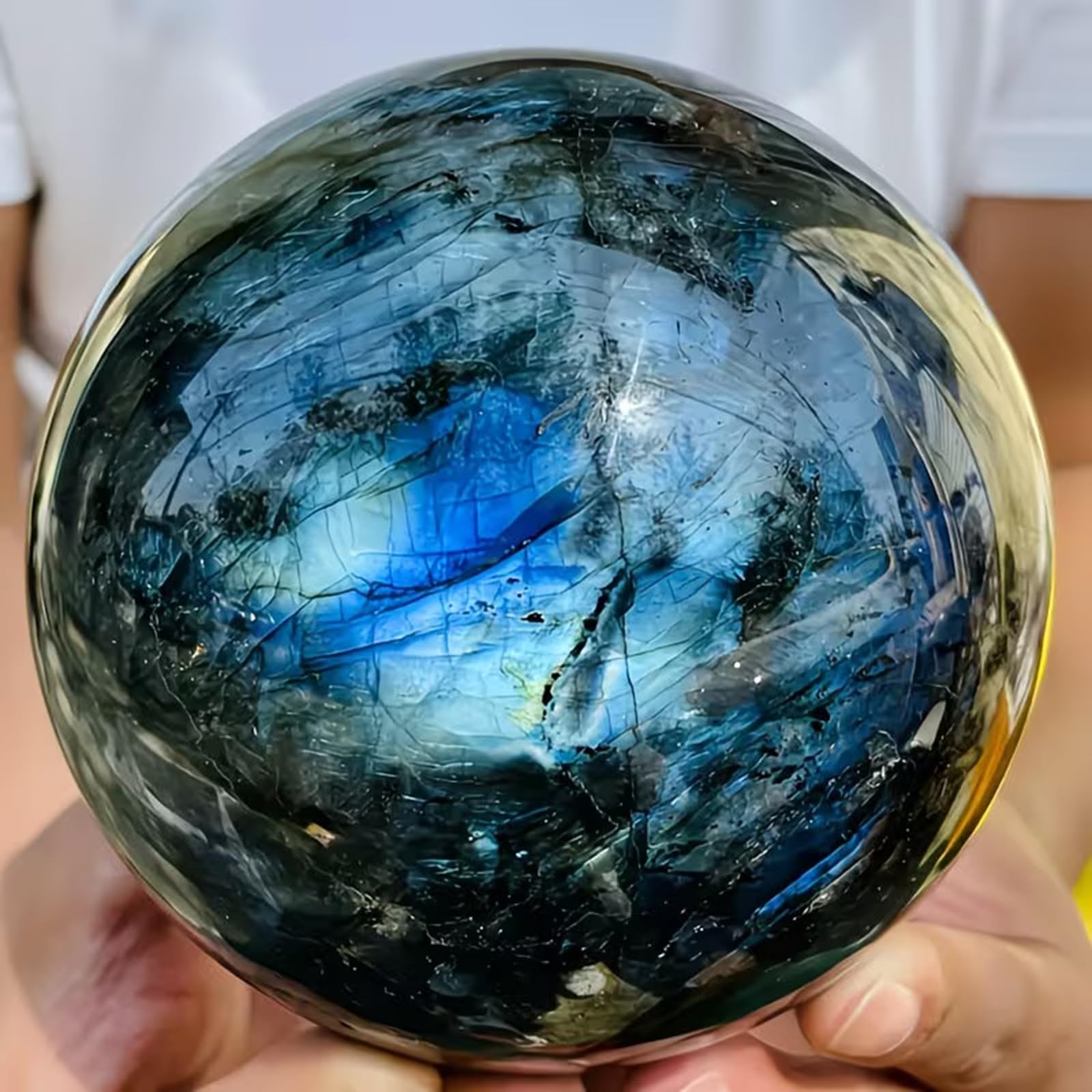 Sfera di cristallo naturale di labradorite, pietra preziosa per Reiki | Sfera di cristallo di quarzo, decorazione per la meditazione sulla stregoneria, ornamento per la scrivania di casa