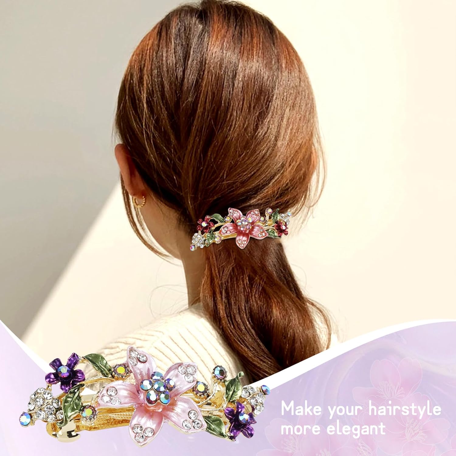 inSowni 4 Pieces Vintage Gold Metal Sparkly Rhinestone Flower French Hair Barrettes Floral Snap Hair Clips Clasps Accessories for Women Girls - Image 4