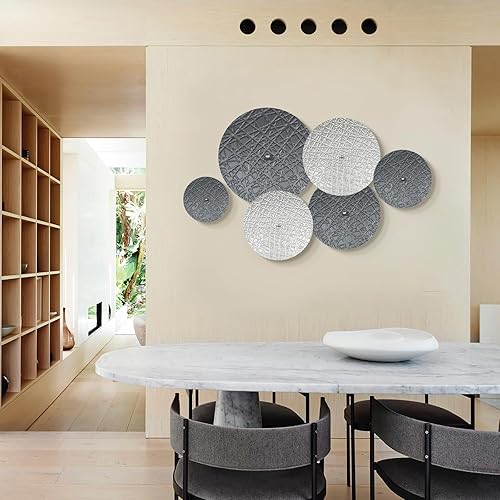 Miniatura 5 de Decoración de pared de metal plateado y gris para sala de estar, 7 piezas de esculturas de arte de pared colgantes para decoración de oficina,