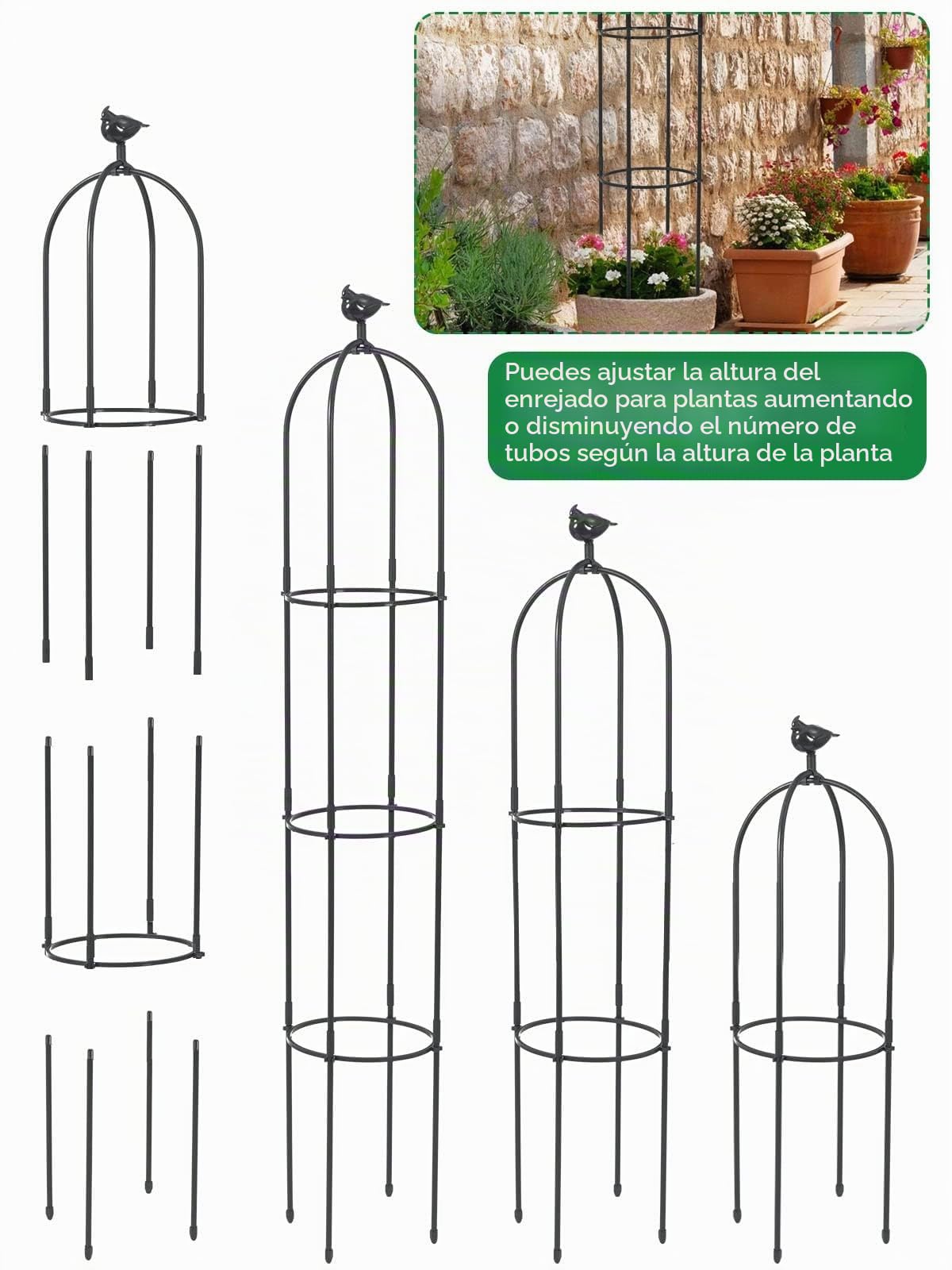 Kalolary 6 pies Enrejado Jardín Alto Plantas Trepadoras Garden Tower Obelisk Trellises Soporte Escalada Plantas Maceta Metal Inoxidable Flores Interior Exterior Soporte Vides Frutas Vegetales (Negro)