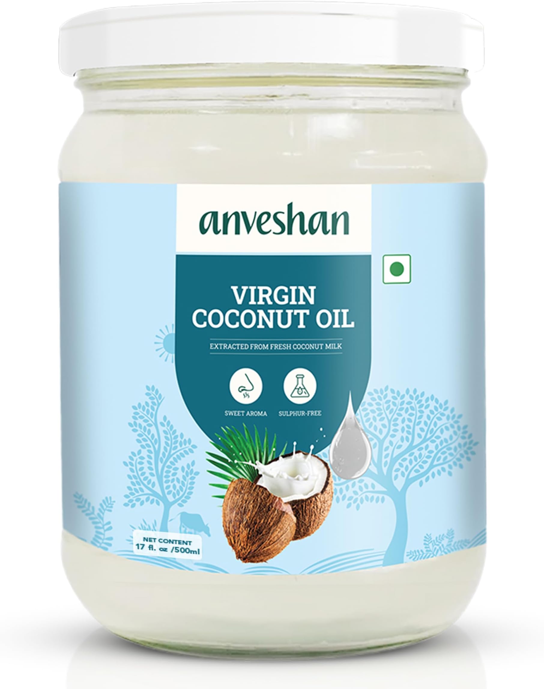 Cold Pressed Virgin Coconut Oil 500ML | Glass Jar | Unrefined Cold Pressed Virgin Coconut Oil, Naturally Cholesterol Free, Kolhu/Kacchi Ghani/Mara Chekku/Ganuga, Rich Aroma & Flavour of Real Coconuts, A1 Grade Coconuts