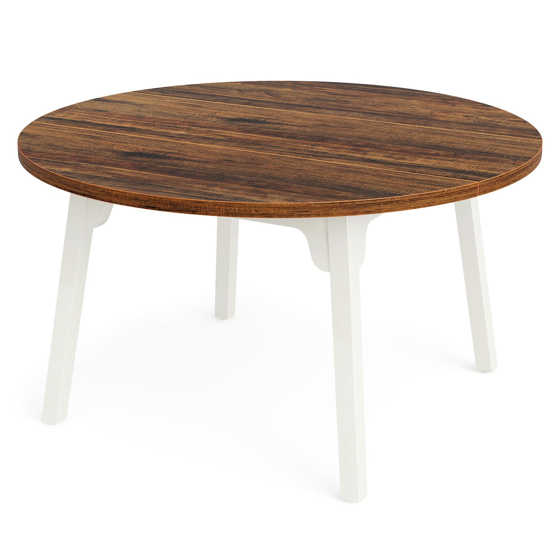 Tribesigns Mesa de Comedor Redonda para 4-6 Personas, 120CM Mesa de Cocina Círculo con Superficie de Textura de Madera,Mesa de Comedor con Patas de Madera Maciza para Cocina, Salón, Marrón y Blanco