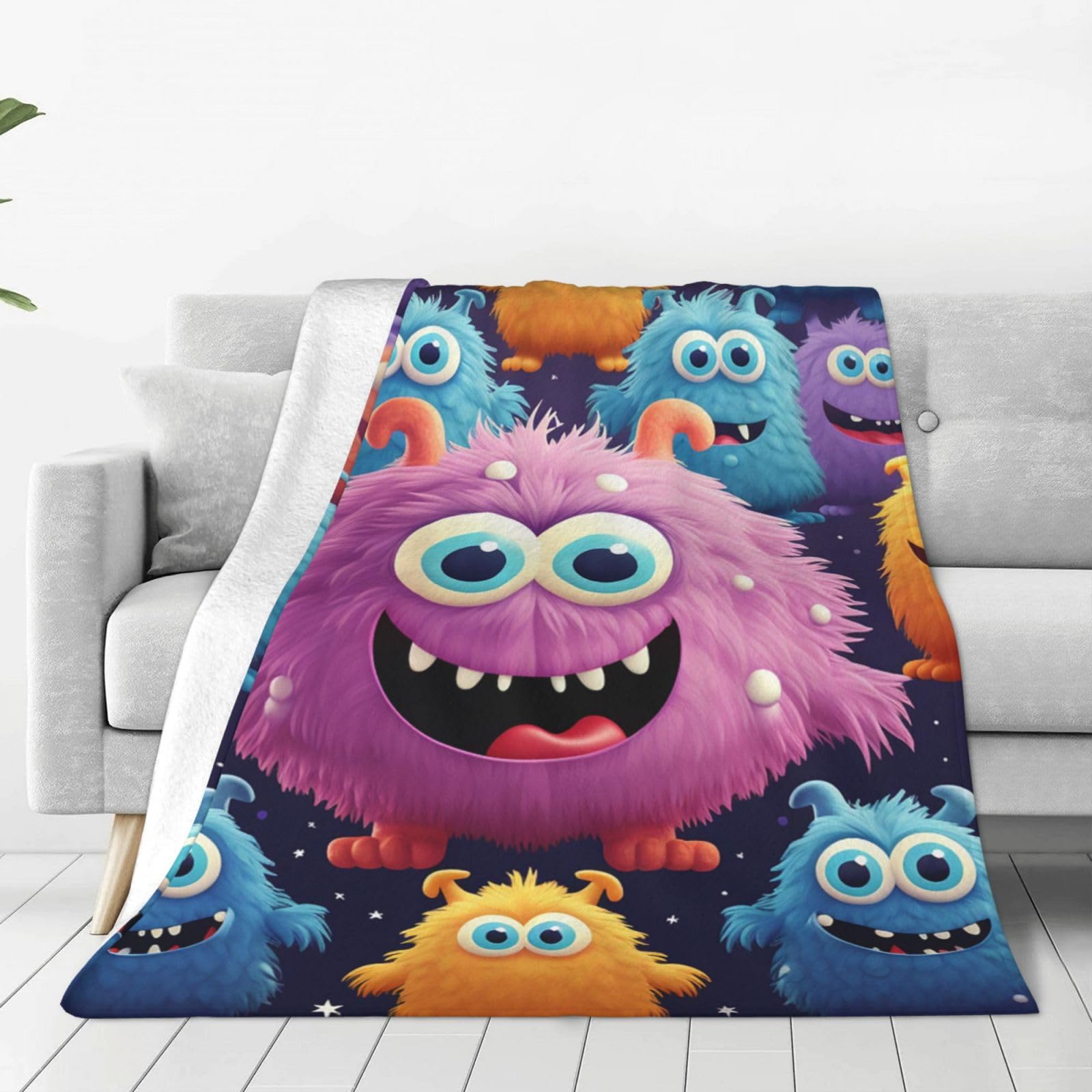 Couverture polaire monstre coloré 152x127 cm en microfibre pour lit et canapé