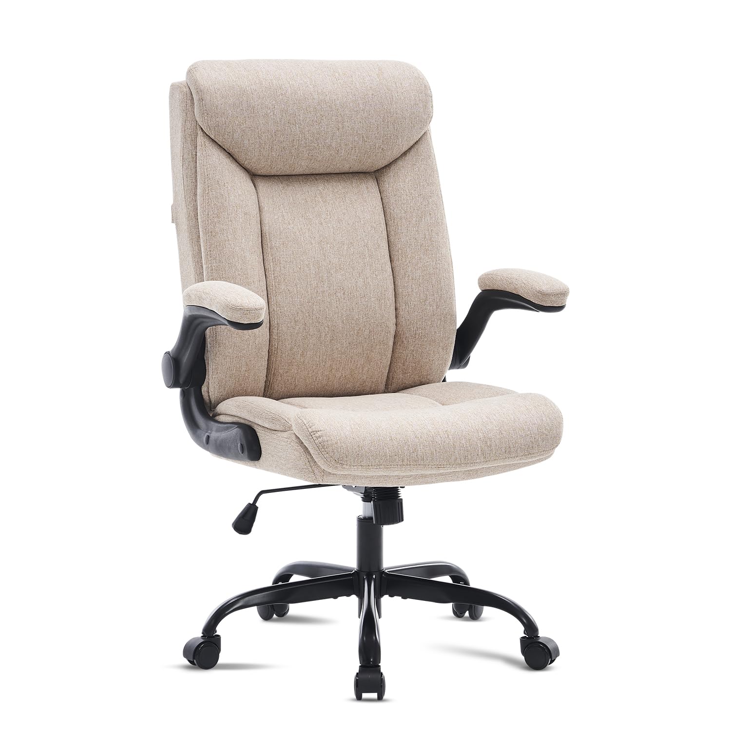Silla de oficina ergonómica para ordenador, silla de trabajo giratoria con reposabrazos plegable, altura ajustable, cómoda para la oficina o juegos en casa (tela beige)