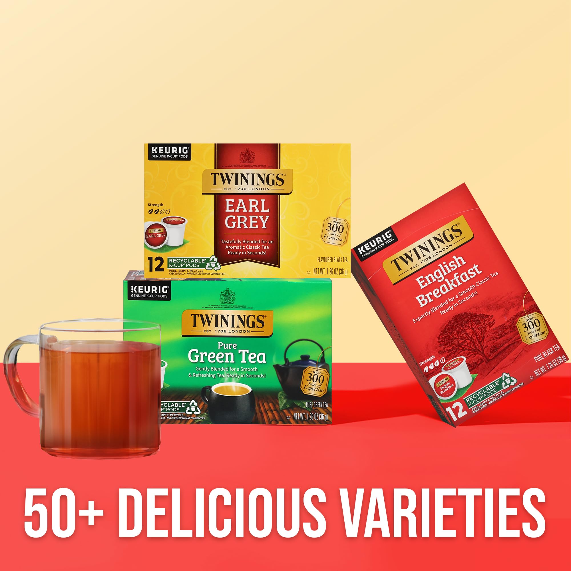 Twinings Tea Variety Sampler Pack K-Cup Pods for Keurig Single Serve, 12 Count English Breakfast, Verde Earl (Confezione da 3)