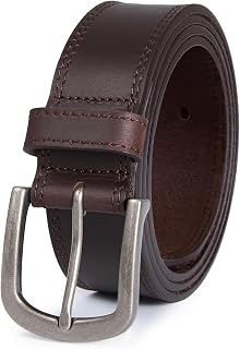 DENGFENGZHE Men's 1.5" Full Grain Leather Belt - Handmade Casual Jean Belt with Gift Box