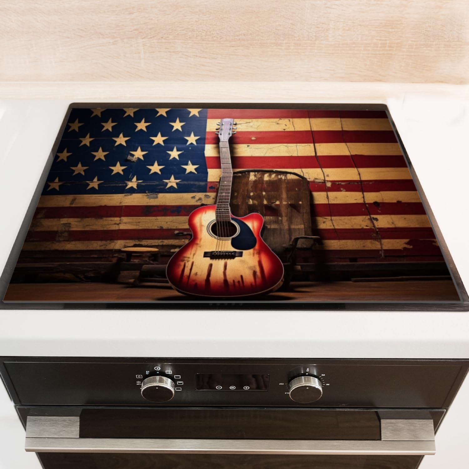 Diatomite Stove Top Covers 28x20 inches Dust-Proof Dish Drying Mat for Gas and Electric Ranges-Acoustic Guitar In Front Of American Flag
