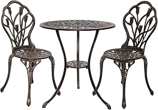 Gardeon 3Pc Outdoor Setting Bistro Set Chairs Table Cast Aluminum Tulip Bronze