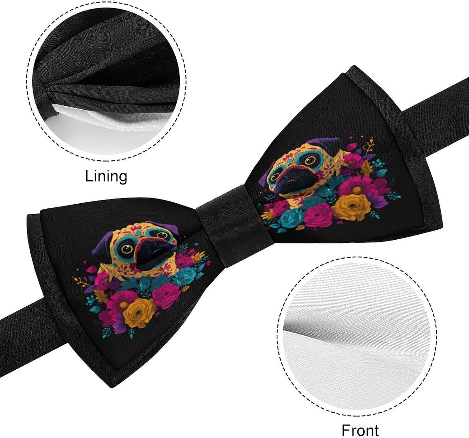 Cute Pug Dog Novelty Men's Bow Tie Pre-tied Adjustable Bowtie Accessories for Wedding Party