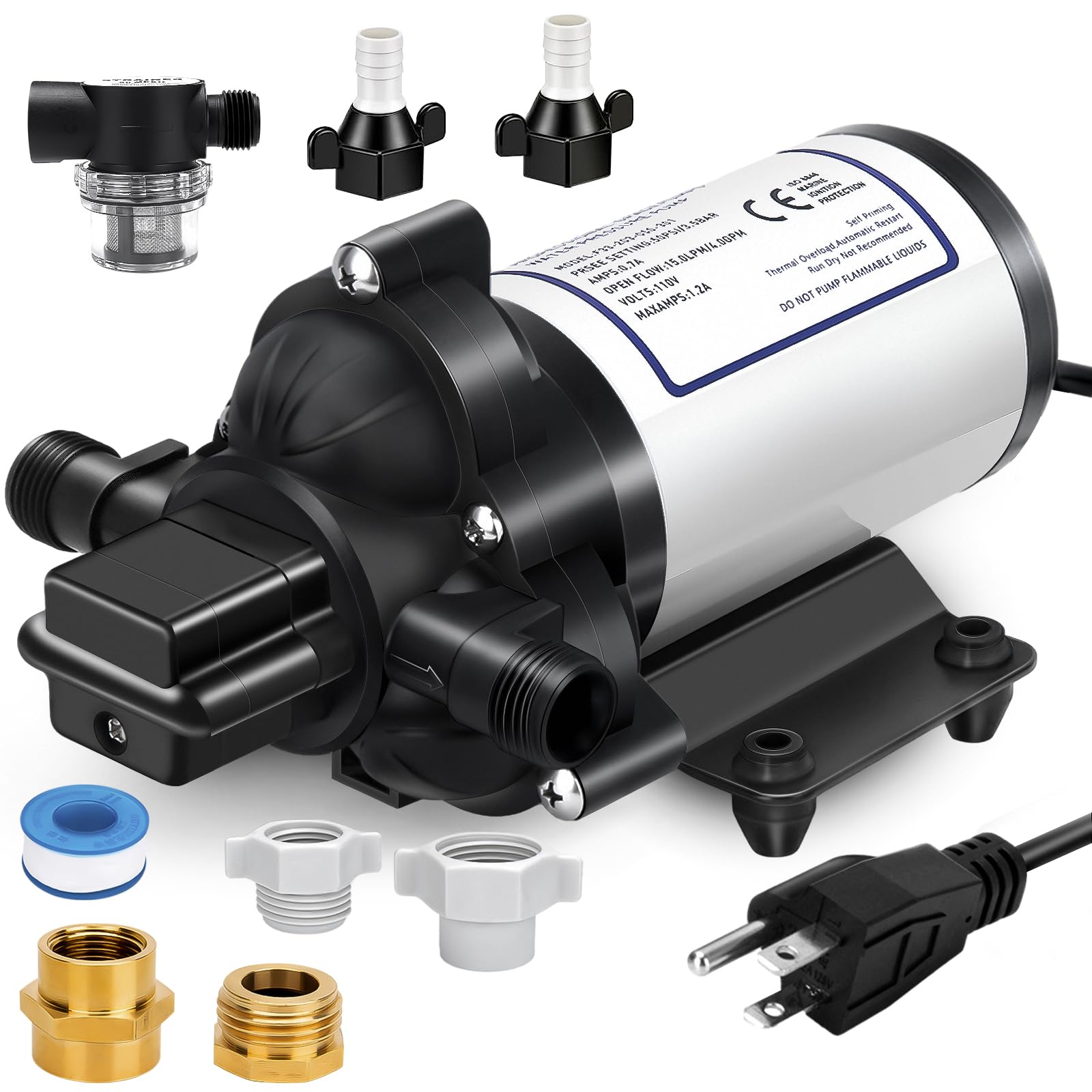 Water Pressure Booster Pump 110 V - 110V AC Self Priming Pump - Diaphragm Water Pump 110V - 4.0 Gpm 55 Psi water pressure booster pump for home Yacht Lawn Garden RV