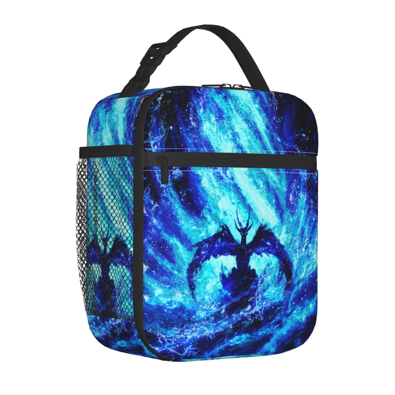 Bolsa de almuerzo con aislamiento de dragón azul fresco, portátil, reutilizable, con cremallera, para hombres y mujeres, trabajo, picnic, viajes, camping
