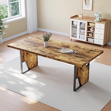 HIPIHOM 70.8" Wooden Dining Table, Modern Kitchen Table for 4-6 Person, Thickened MDF Dining Room Table for Dining Room, Kitchen, Living Room, Office
