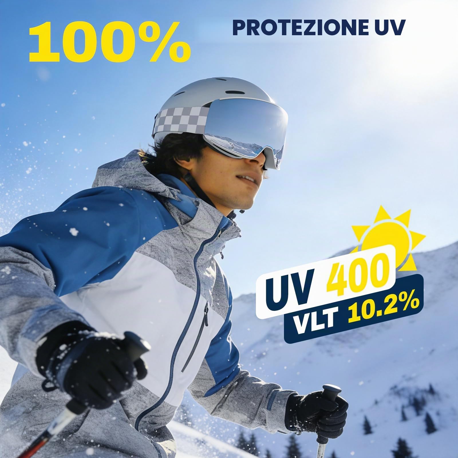 Occhiali da sci OTG, occhiali da sci da snowboard per uomo e donna, con 2 lenti magnetiche intercambiabili, anti-nebbia, protezione UV per uomini e donne, adolescenti, sci e snowboard