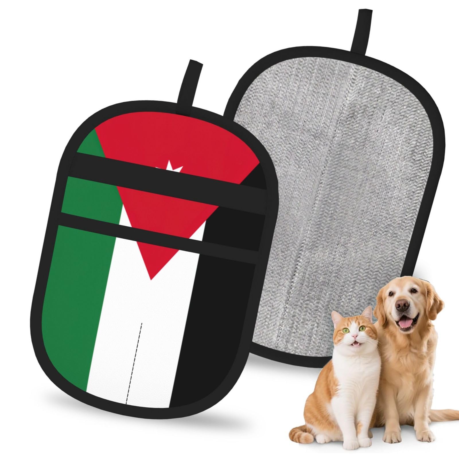 Jordanian Flag Print Pet Hair Remover Gloves Grooming Cleaning Accessory Reusable Deshedding Tool