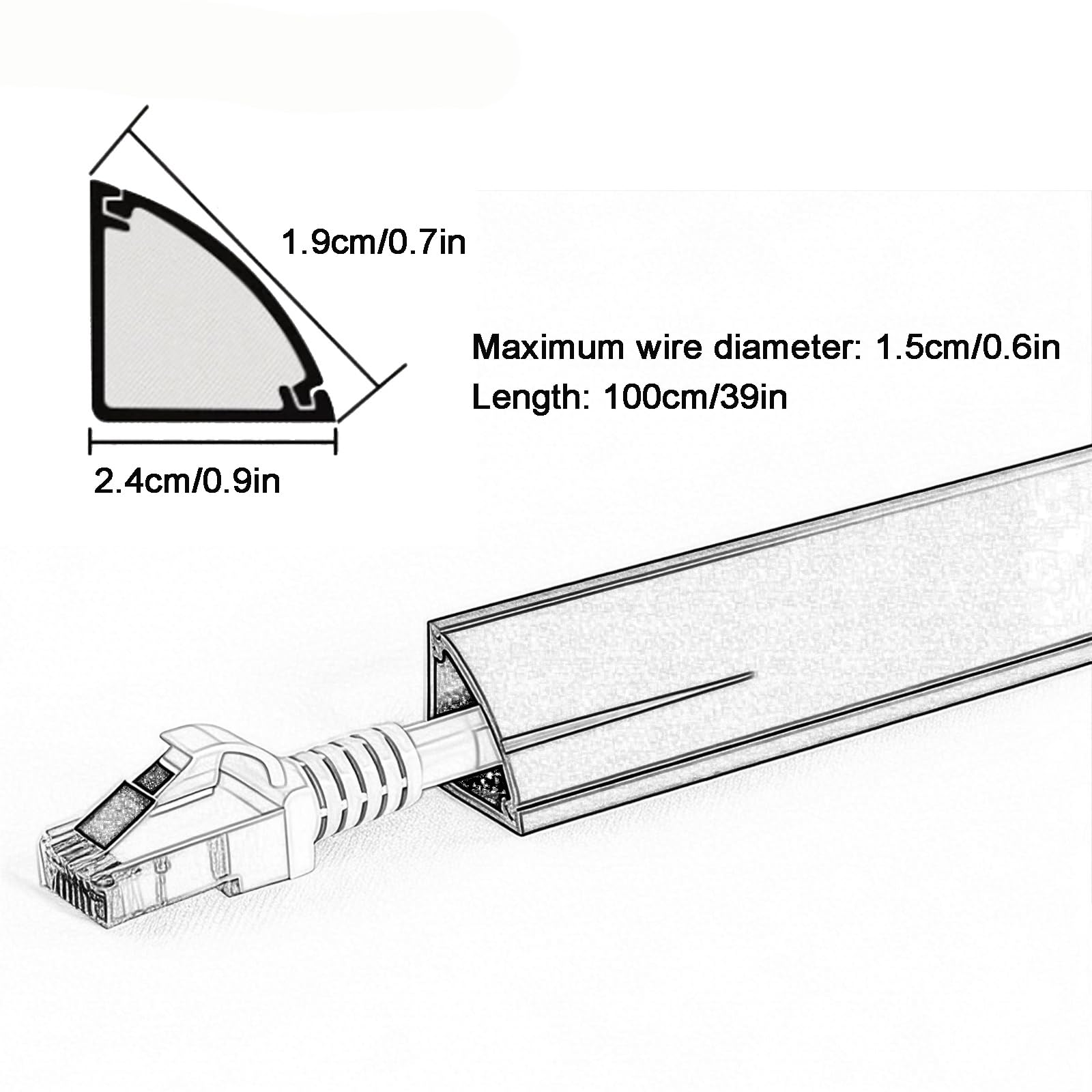Pasacables Suelo, Canaleta Cables Suelo de PVC, Autoadhesivo, Decoración de Cables Invisible, 100 cm de Largo, para Esquinas de Paredes y Zócalos(Brown,2.4cm/0.9in)