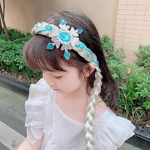 Miniatura 2 de Yosbabe Peluca larga trenzada de princesa, peluca Elsa trenza Elsa para niñas, diadema para cosplay, accesorios para niñas pequeñas (D)