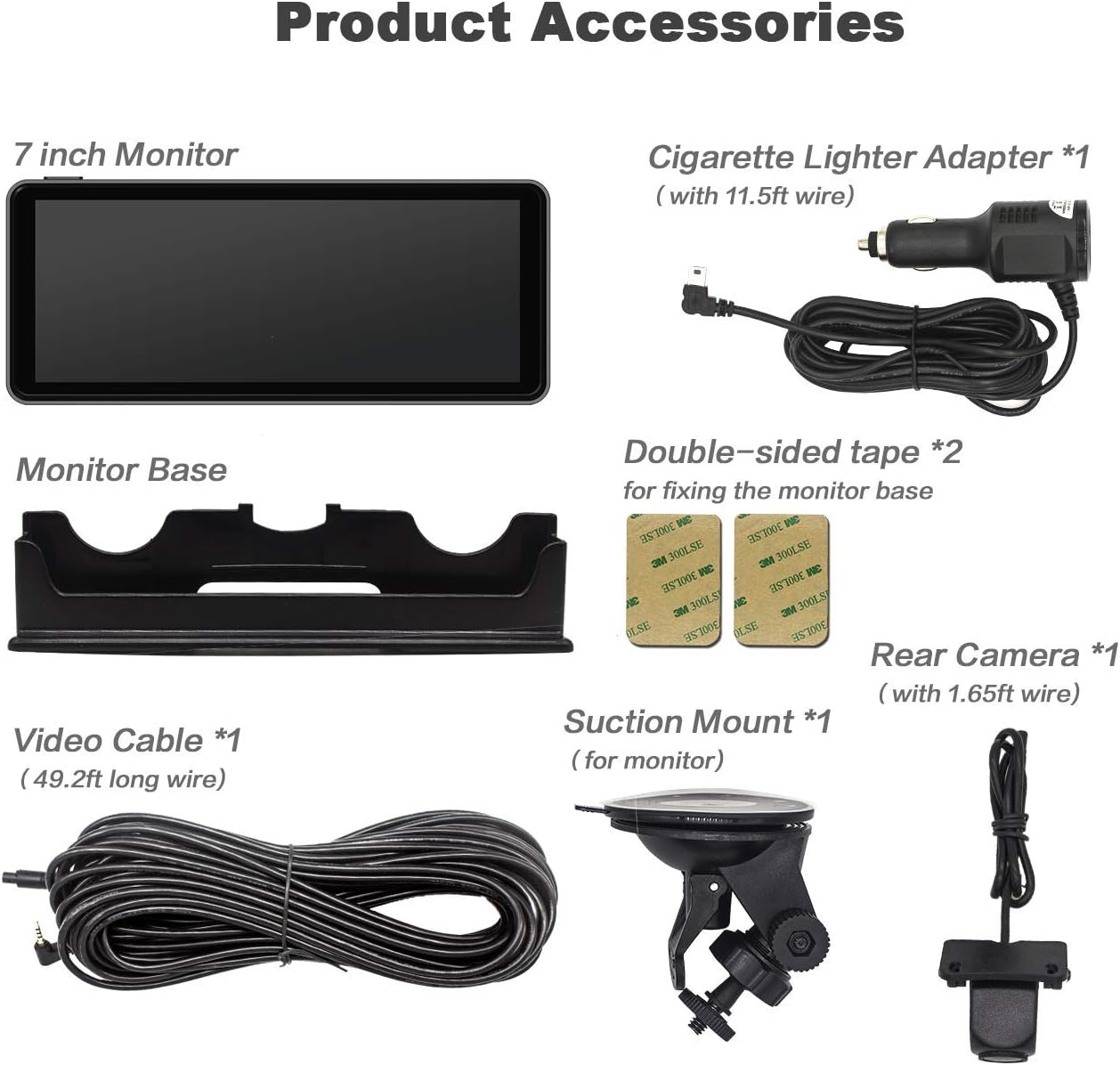 Black Friday Clearance FHD 1080P Backup Camera and 7 inch Monitor kit for Truck/car/Pickup/rv/Trailer/SUV HD Rear or Front Camera with 49ft Long Cable