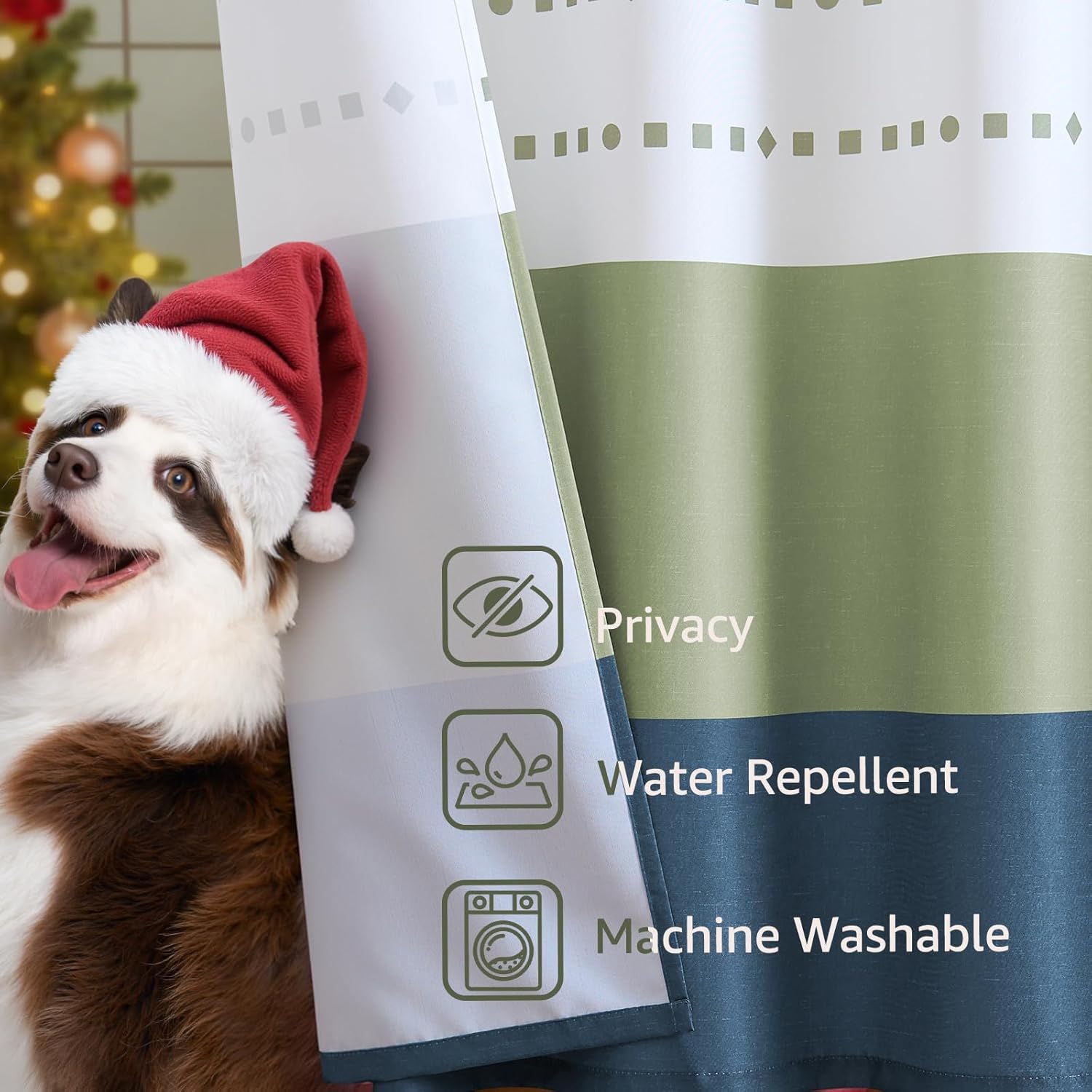 jinchan Christmas Shower Curtain Boho Color Block Striped Fabric Shower Curtain for Bathroom Ombre Modern Holiday Waterproof with 12 Hooks 70x72 Inches Green and White