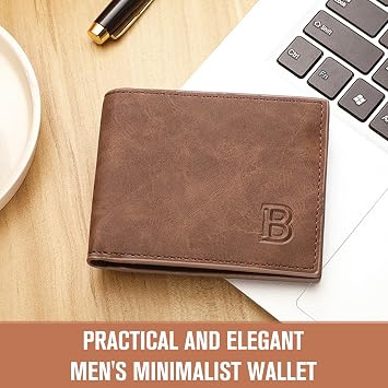 1 PCS Mens Wallet Leather Wallets for Men Minimalist Slim Mens Wallet with 6 Card Slots, 1 Banknote Compartments, 1 Coin Pocket, Bifold Wallets for Work Business or Travel Minimalist Purses (Brown)