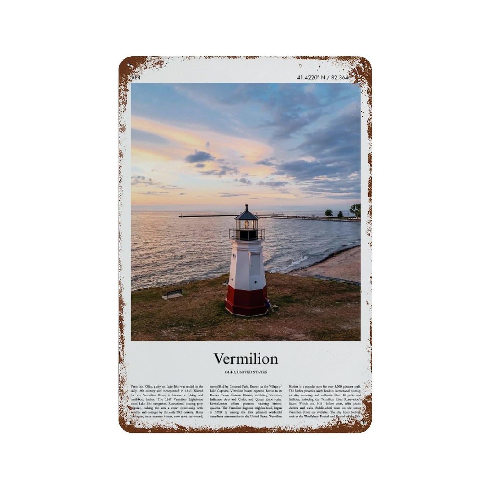 xiaoxiaoshen Vermilion Ohio, United States, USA City Scenery Wall Decor Art Metal Tin Poster Modern Home Decor Art Home Bar Shop Decorations Vintage Sign 30x20cm