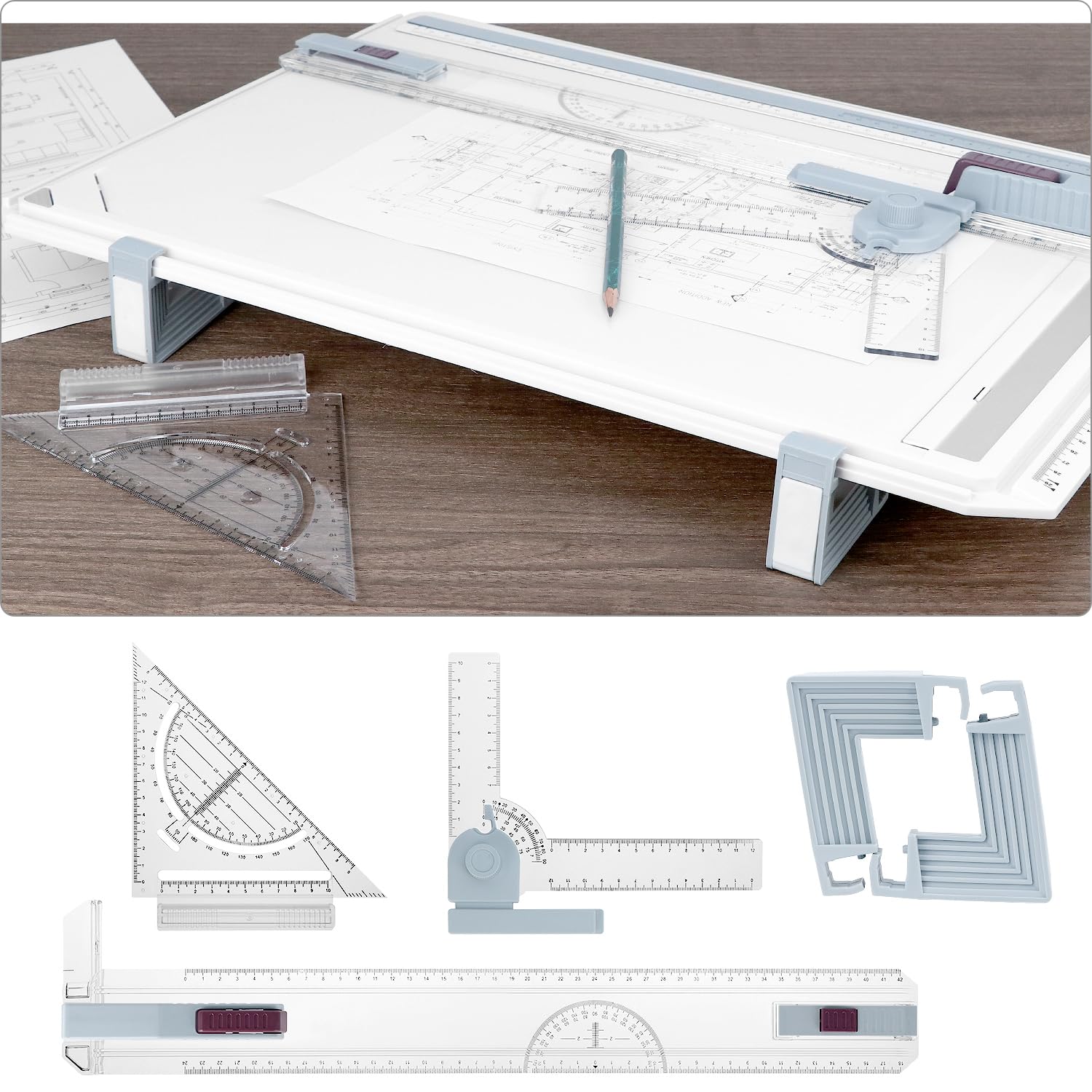 QWORK® Planche à Dessin DIN A3, Planches a Dessin Multifonctions avec Outils de Mesure et Précision Réglables