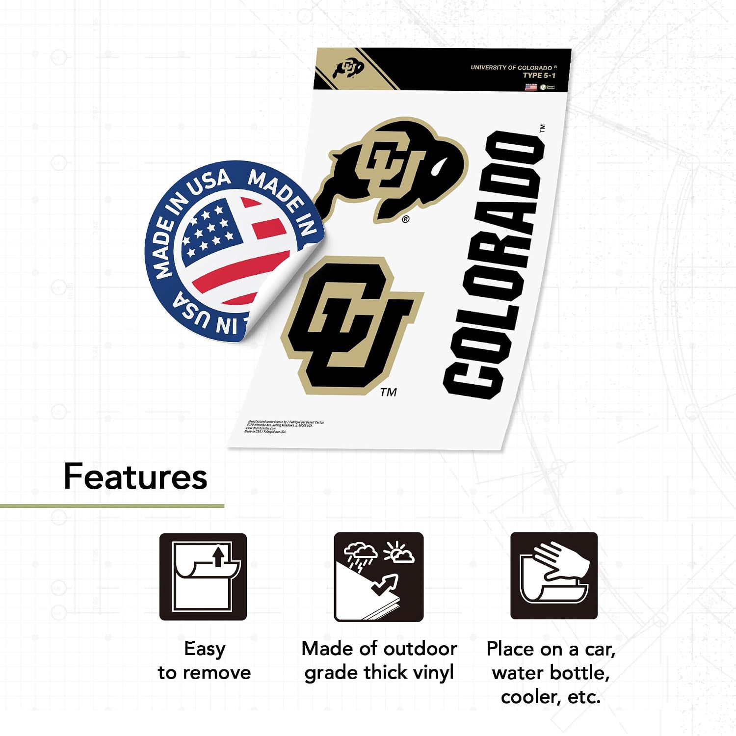 Desert Cactus University of Colorado Sticker Buffaloes CU Buffs Vinyl Decals Laptop Water Bottle Car Scrapbook T5 (Type 5-1)