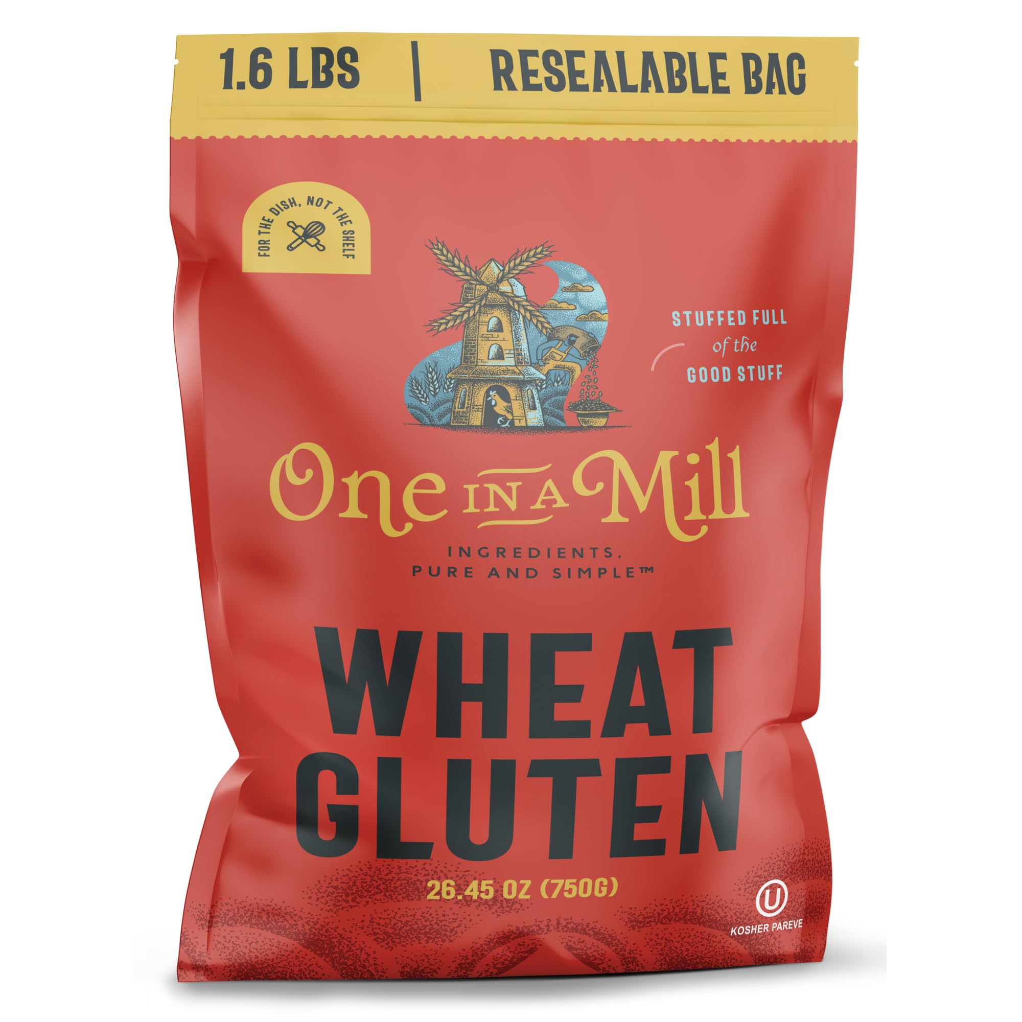 One In A Mill Vital Wheat Gluten Flour | Bulk Supply for Making Vegan Meat [Seitan] & Baking Whole Grain & Rye Breads | All-Natural, Keto Friendly, Low Carb, High Protein, Kosher | 26.45oz