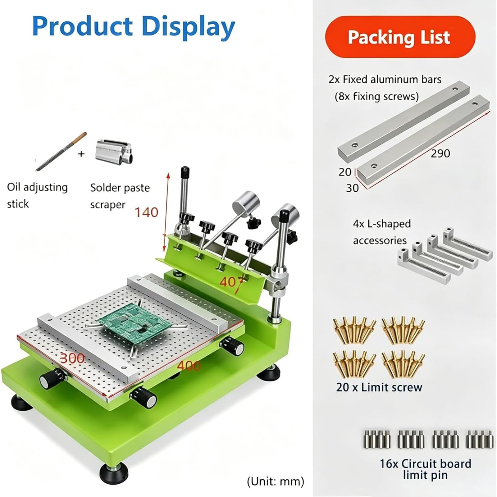 Ręczna drukarka pasty lutowniczej, precyzyjna drukarka szablonowa do produkcji PCB, regulowana wysokość, obszar drukowania 300 x 400 mm