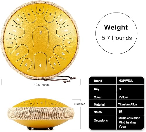 Vista 11 de Tambor de lengua de acero – 13 pulgadas 15 notas – Tambor de mano con libro de música, tambores de mano mazos y bolsa de transporte, D mayor