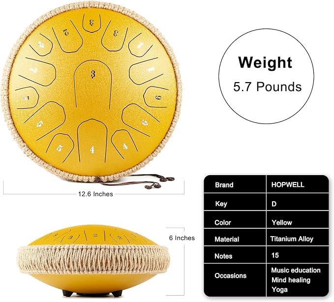 Steel Tongue Drum 13 pulgadas 15 notas amarillo miniatura 5